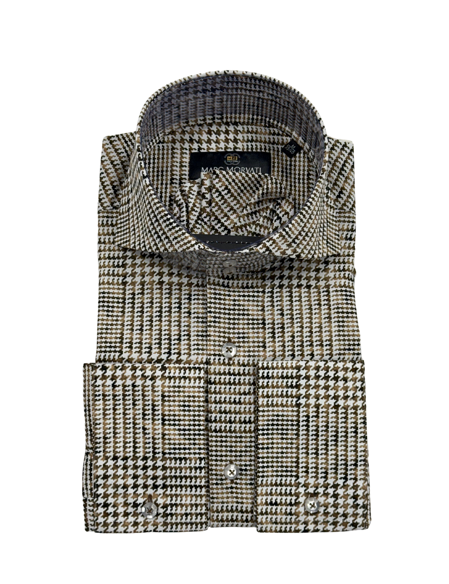 Brown and White Houndstooth Dress Shirt