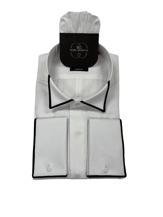 White Contrast Trim Tuxedo Shirt
