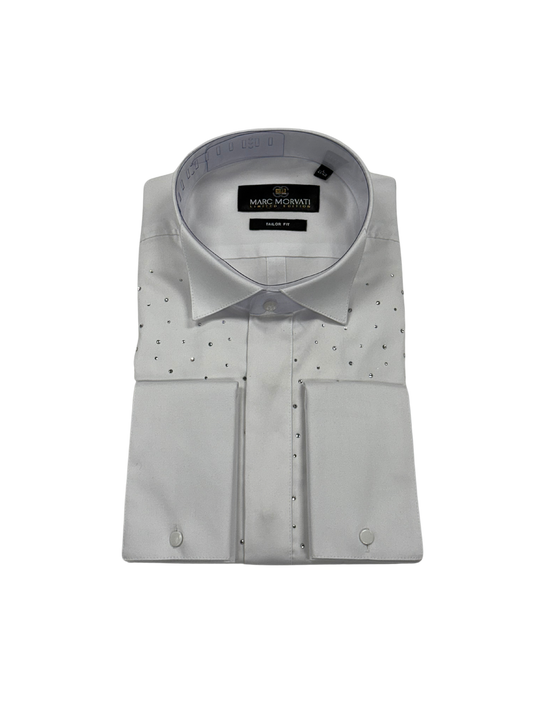 White Crystal Accent Dress Shirt