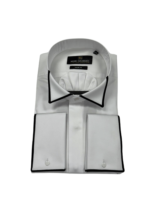 White Contrast Trim Tuxedo Shirt