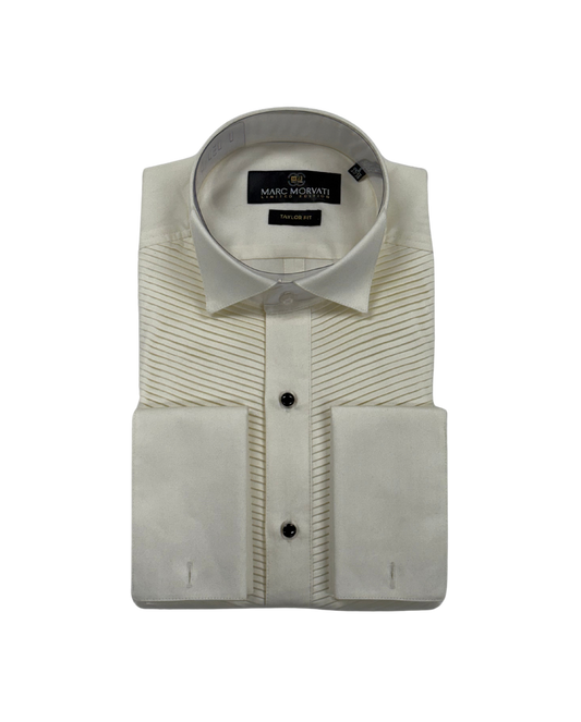 Ivory Pleated Front Dress Shirt