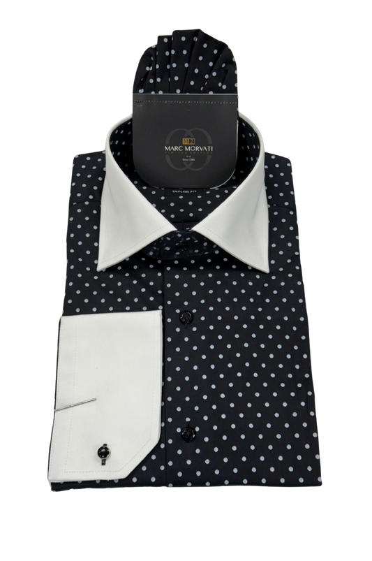 Black Polka Dot Contrast Collar Dress Shirt