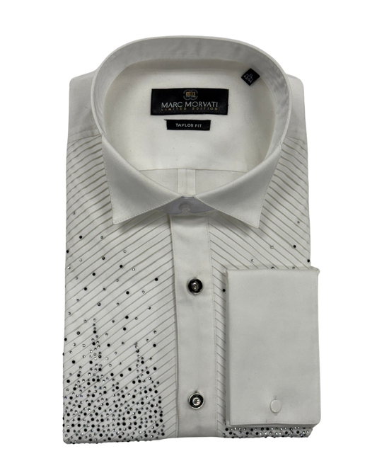 White Crystal Embellished Dress Shirt