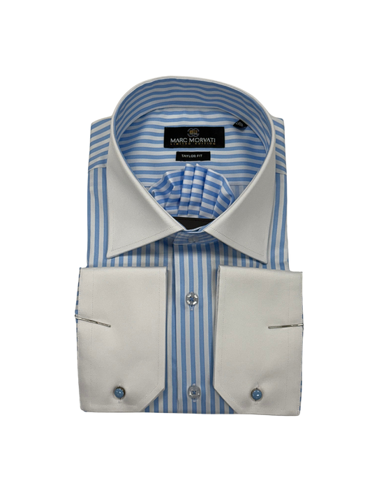 Blue Stripe Contrast Collar Dress Shirt