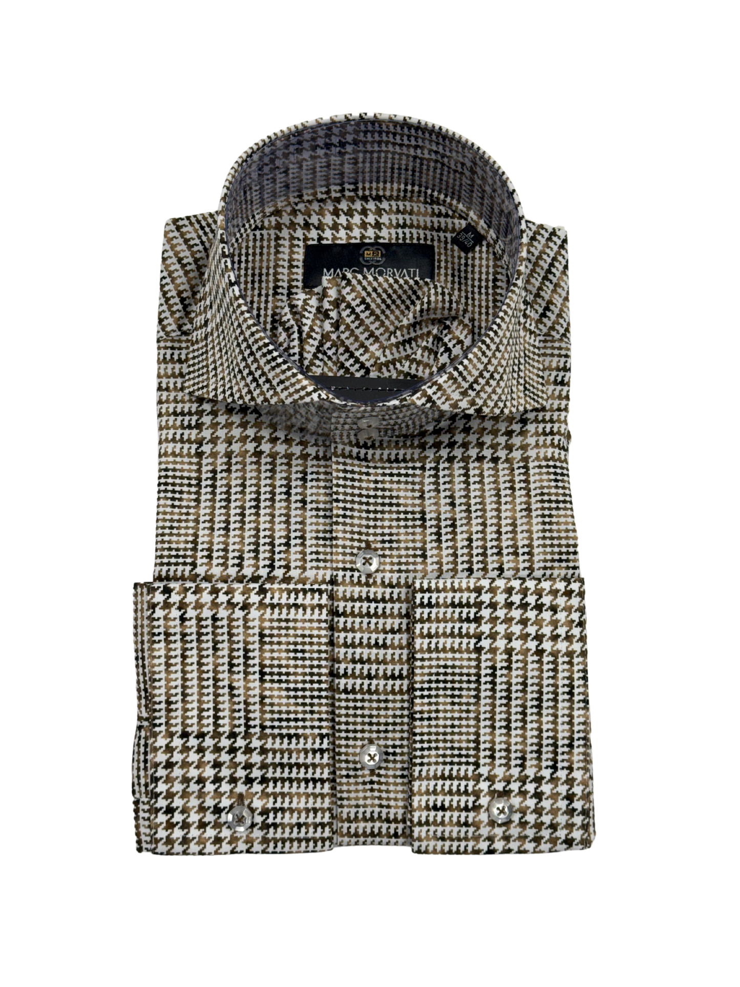 Brown and White Houndstooth Dress Shirt