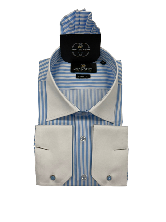 Blue Stripe Contrast Collar Dress Shirt