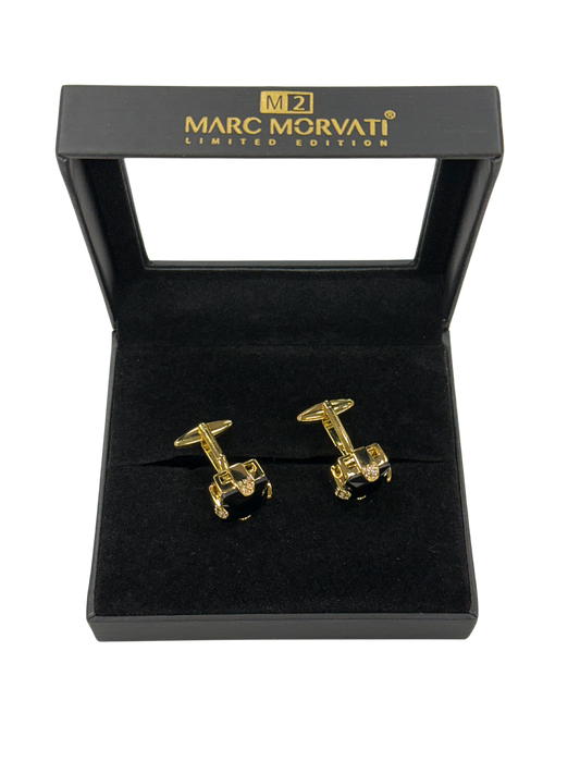 Onyx Crest Cufflinks | Gold