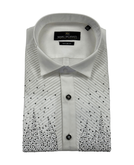 White Crystal Embellished Dress Shirt