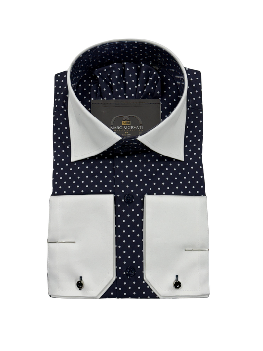 Navy Polka Dot Contrast Collar Dress Shirt