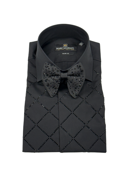 Black Tonal Crystal Bow Tie