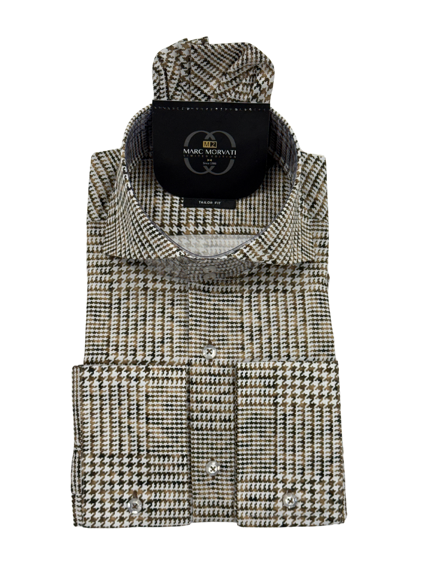 Brown and White Houndstooth Dress Shirt