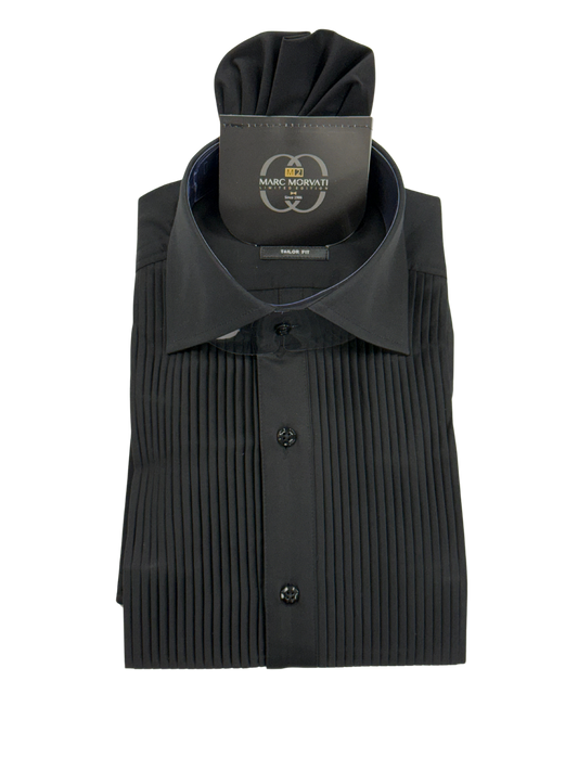 Black Pleated Front Dress Shirt