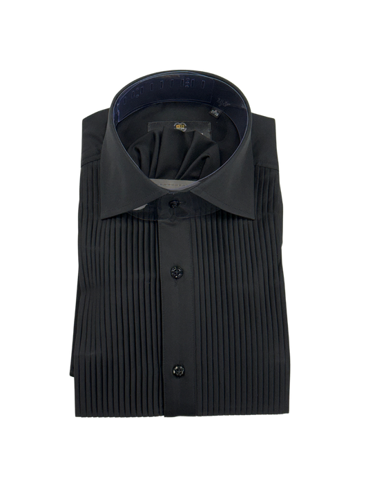 Black Pleated Front Dress Shirt
