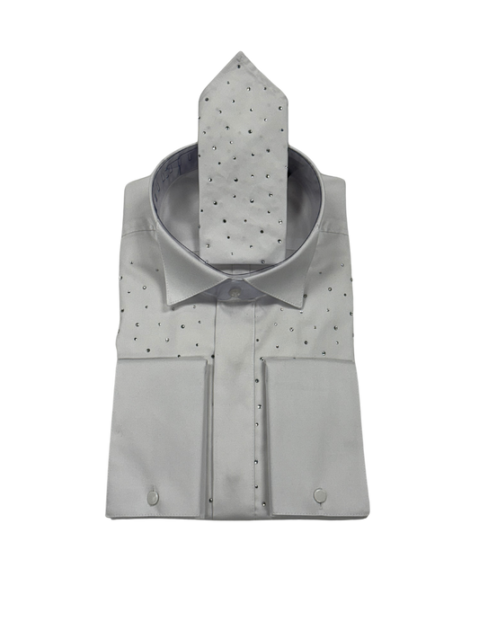 White Crystal Accent Dress Shirt