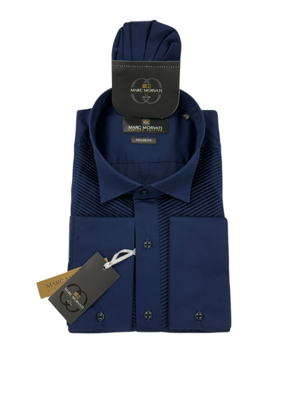 Navy Pleated Front Dress Shirt
