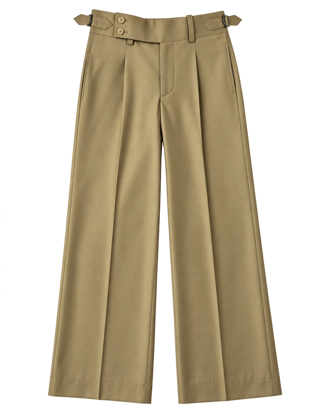 Khaki Side Tab Wide Leg Trouser