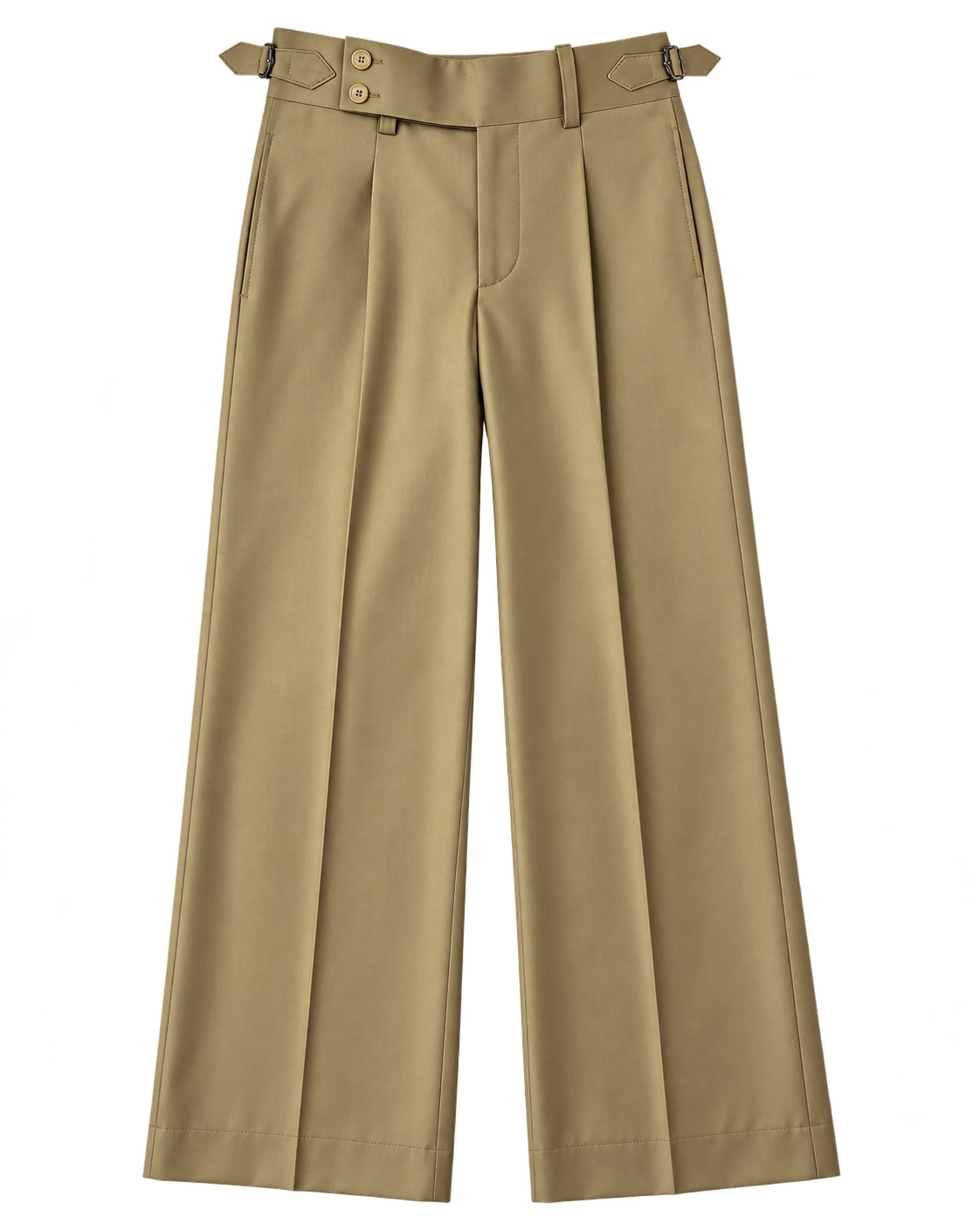 Khaki Side Tab Wide Leg Trouser