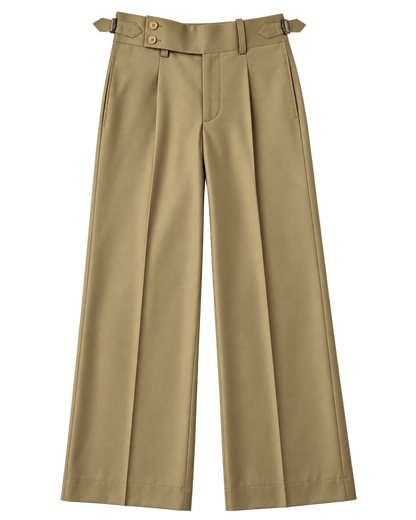 Khaki Side Tab Wide Leg Trouser