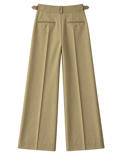 Khaki Side Tab Wide Leg Trouser