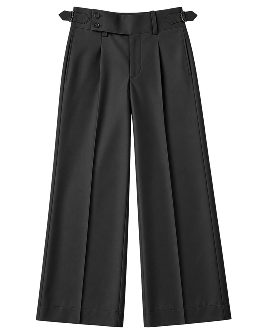 Black Side Tab Wide Leg Trouser