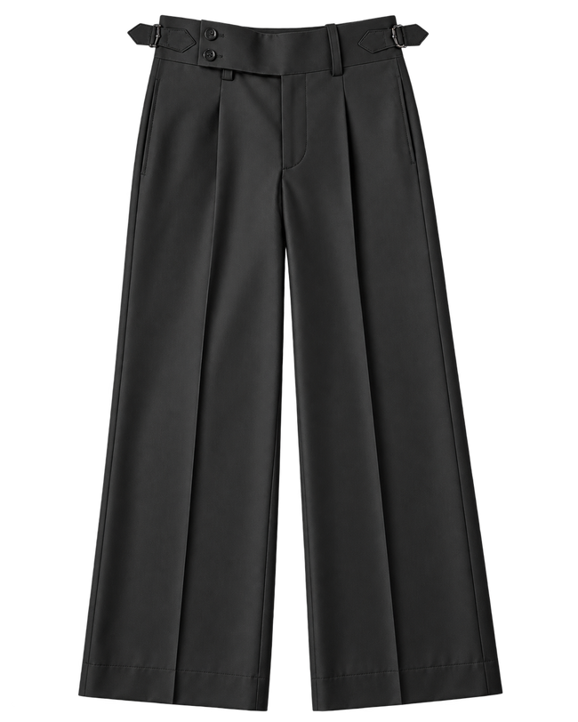 Black Side Tab Wide Leg Trouser