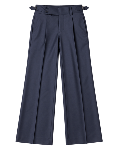Navy Side Tab Wide Leg Trouser