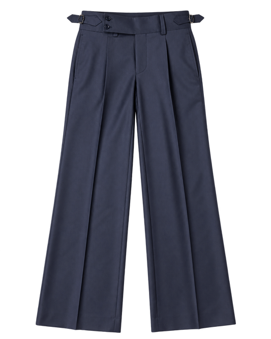 Navy Side Tab Wide Leg Trouser