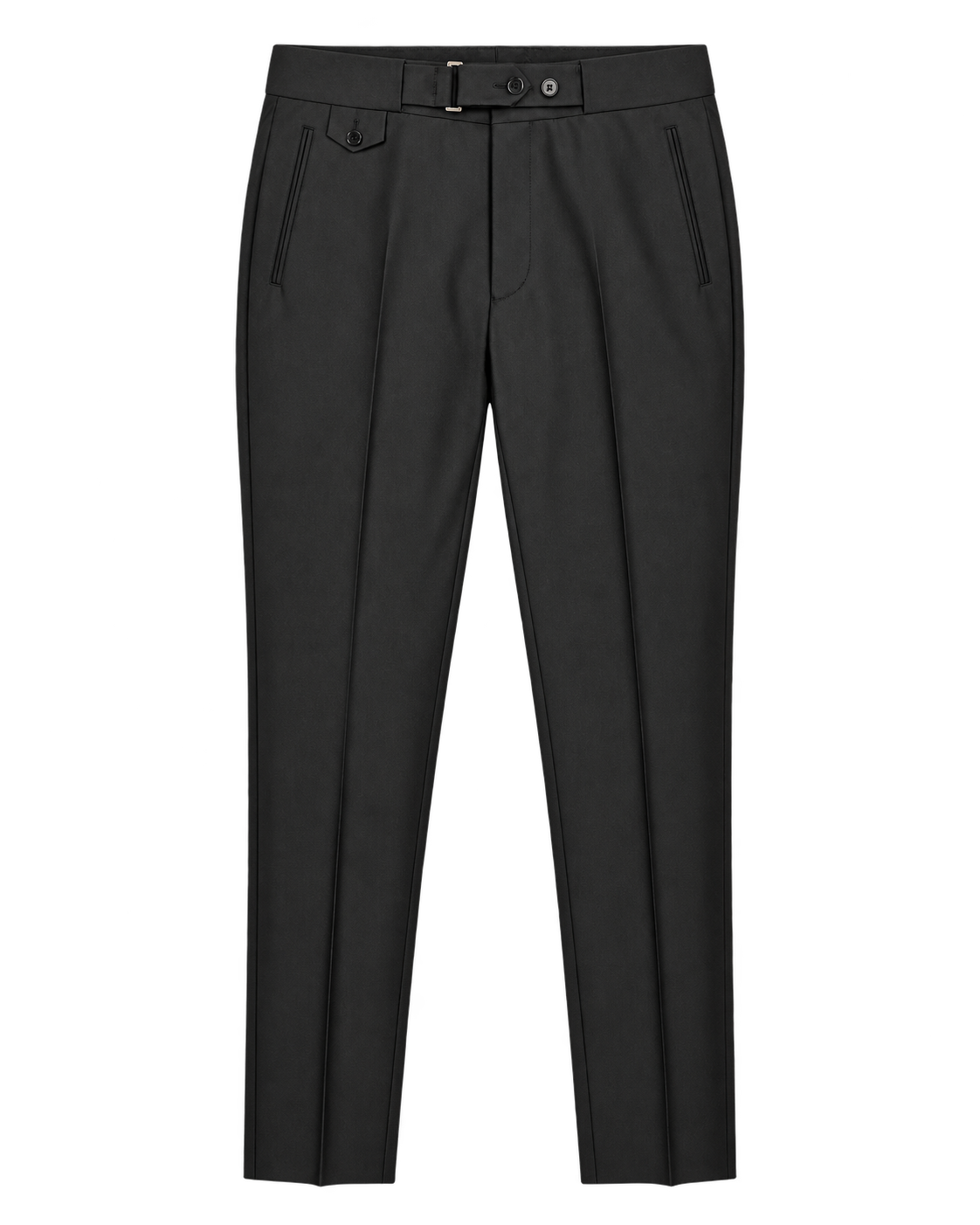 Black Side Tab Wool Trouser