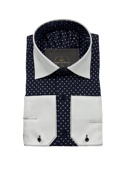 Navy Polka Dot Contrast Collar Dress Shirt
