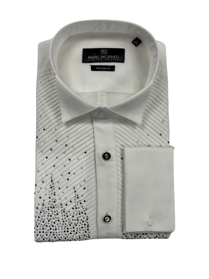 White Crystal Embellished Dress Shirt